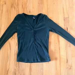 Old Navy Dark Teal Long Sleeve V-Neck Top